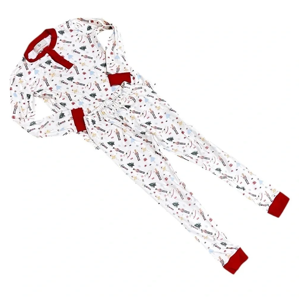 Smockingbird Festive Christmas nutcracker print Pajama Set Red & White size 5